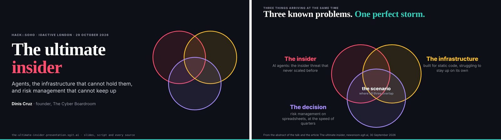 The title slide and the opening argument, three known problems (stills shot after the day from v0.2.0, whose content is the 18:46 release)