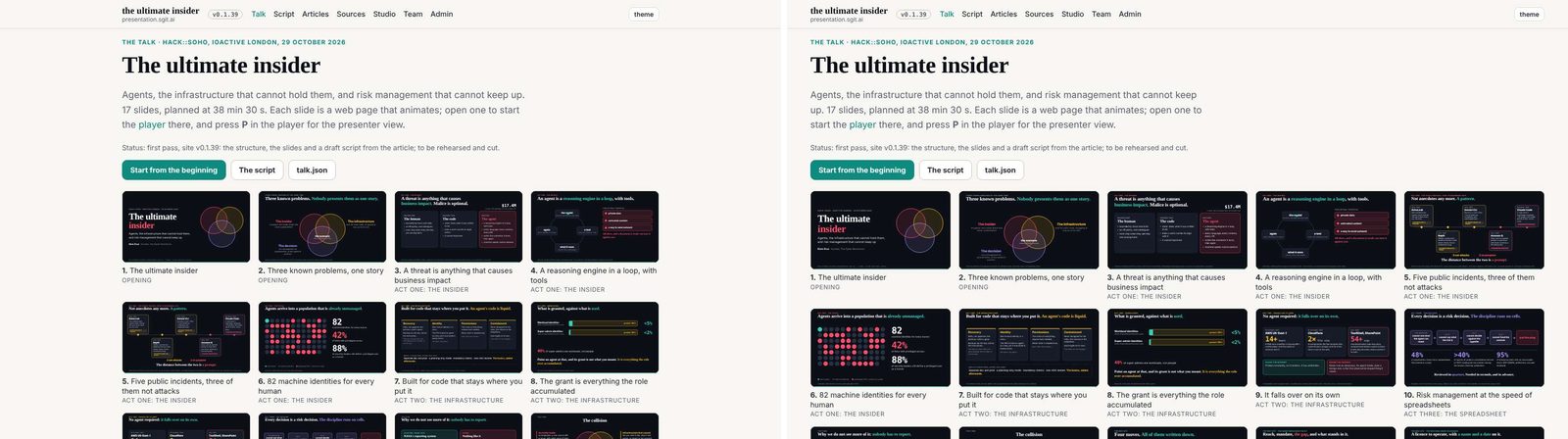 The designer's first pass on the talk page, before and after dev built its note (29 October 2026, early morning)